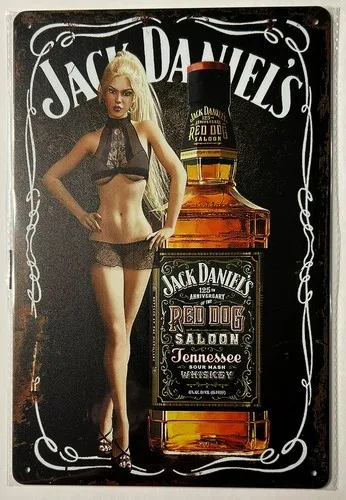 Placa de Metal Vintage Jack Daniel's Red Dog Saloon; Arte de Parede