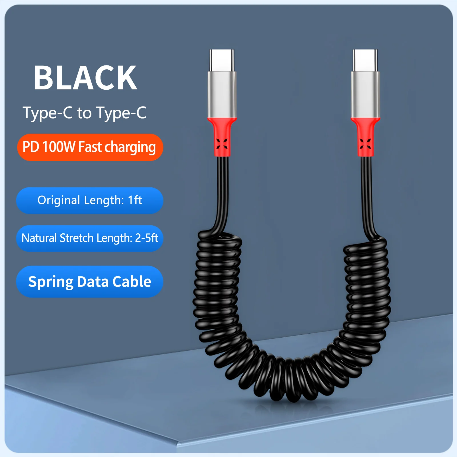 100W USB C Cable for Car,Spring Retractable Type C Charger Cable Compatible with iPhone 17 16 15,Samsung Galaxy,Xiaomi and More