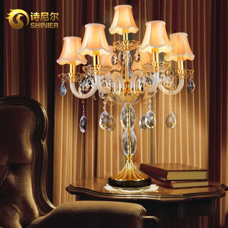 for European Modern Simple Crystal Table Lamp LED Bedside Night Light for Bedroom Living Room Study Desk Dining Room