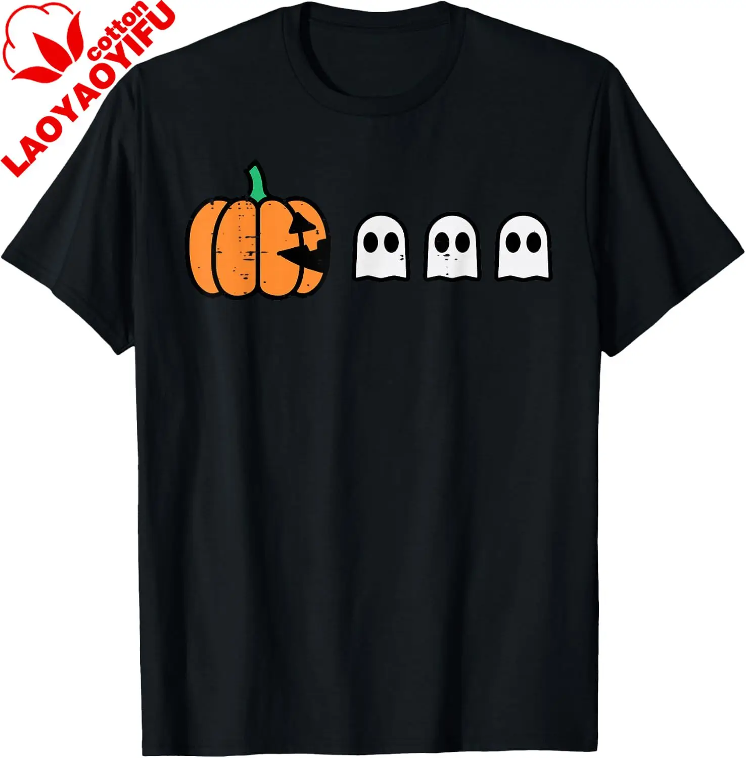 Halloween Gamer Kürbis-Essender Geist Kostüm Herren Jungen Kinder T-Shirt Personalisierte Kleidung Baumwolle Lustiges Shirt