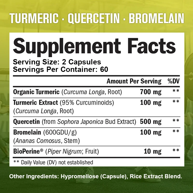 Turmeric Curcumin, Quercetin, Bromelain and Black Pepper, Antioxidant, Immune Support and Joint Support Supplement Capsules