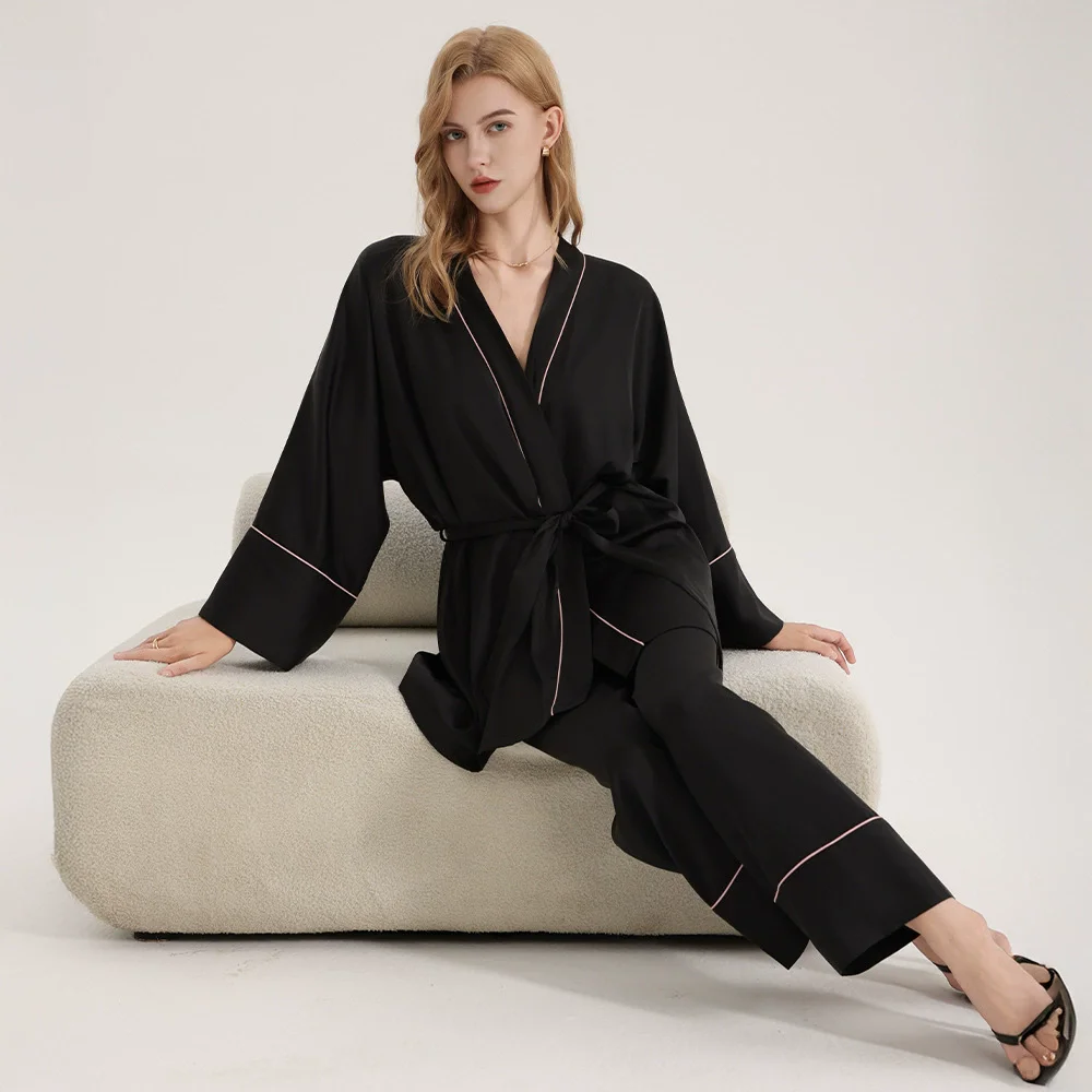 

New Autumn Women's Pajamas Set Sleepwear Sexy Long Sleeve Cardigan Trouser Pijamas Suit Fashion Satin Loungewear Outfit Homewear