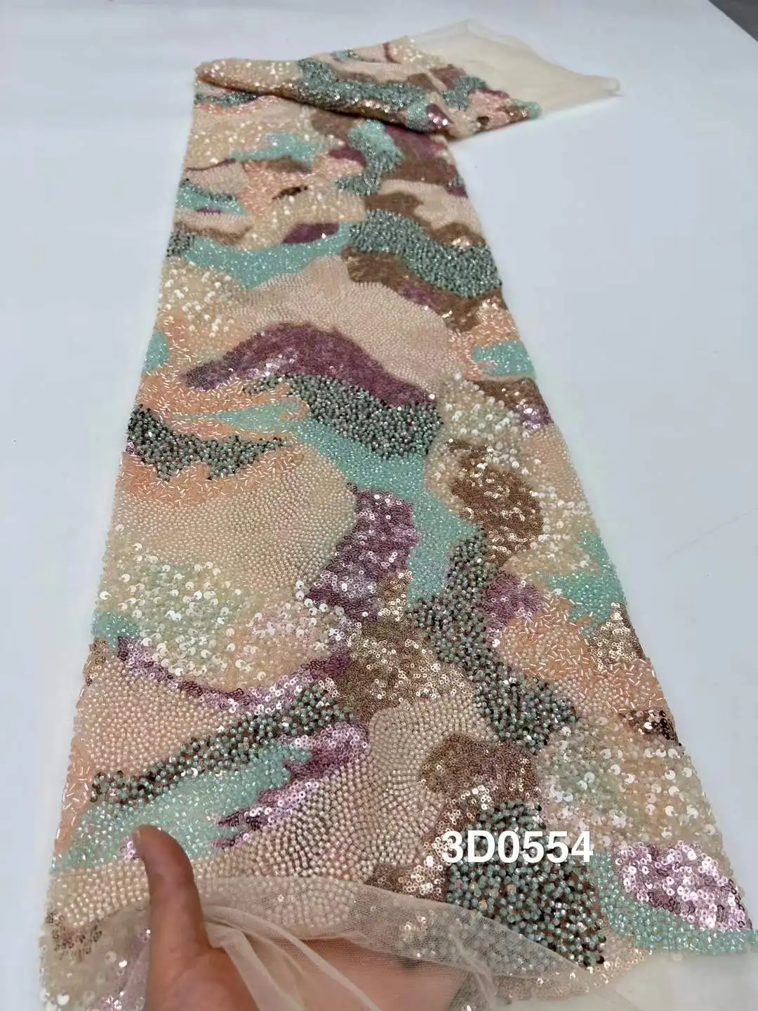 Brown Sequin Beaded Embroidery Lace Fabric Elegant French Net Lace Fabric With Beads Nigerian Sequins Lace Fabrics