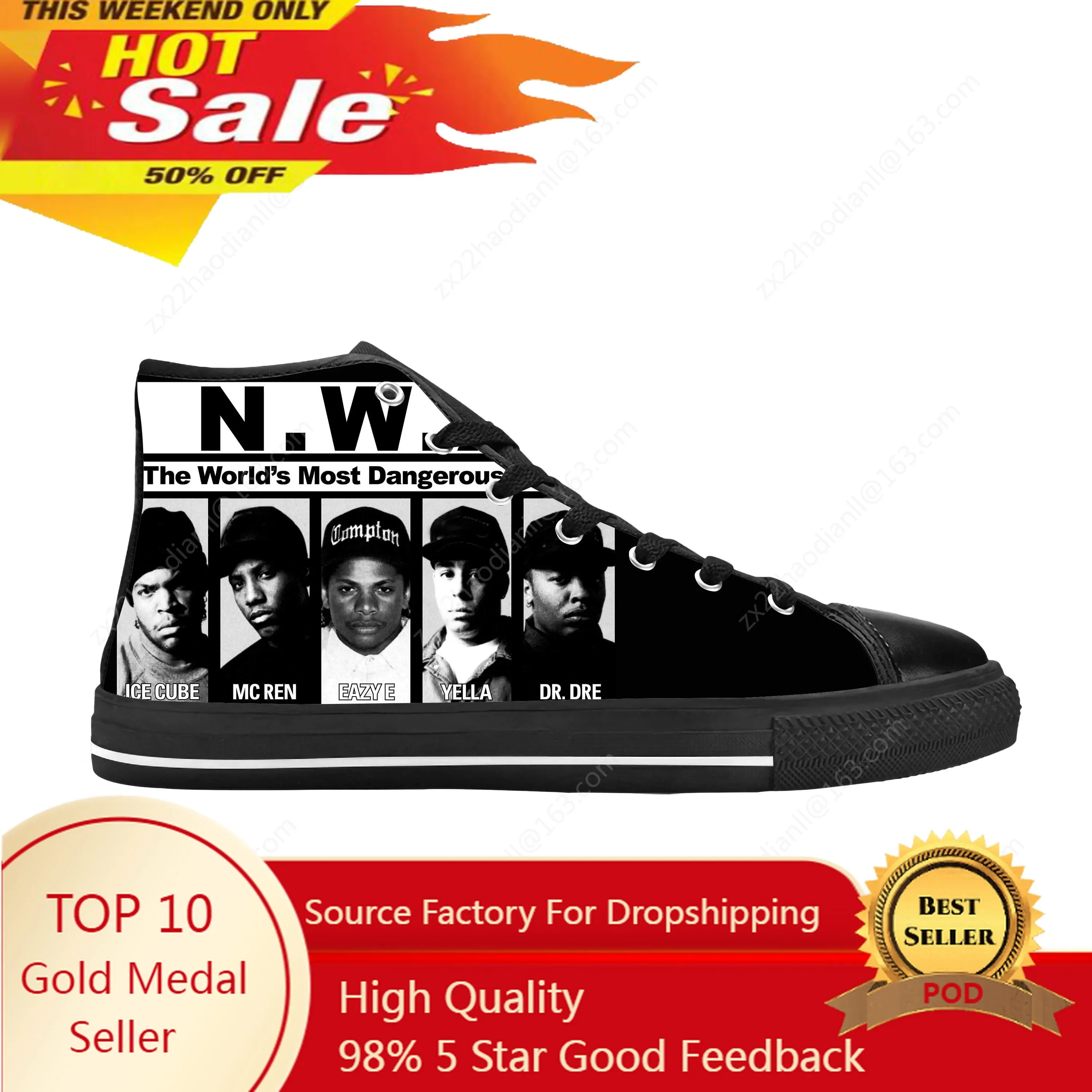 Hot Nwa Straight Outta Compton Hip Hop Rapper Rap Casual Cloth Shoes High Top Comfortable Breathable 3D Print Men Women Sneakers