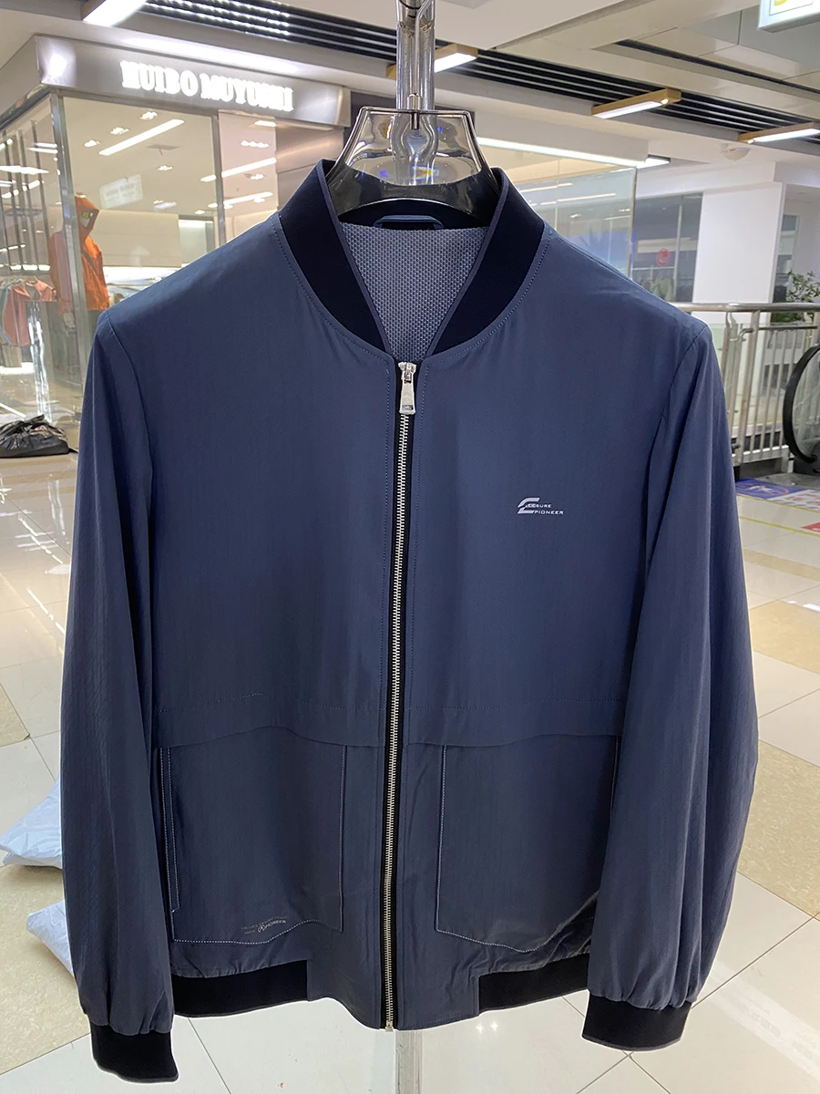 

Haijia мужской бейсбольный воротник Jaet Silk Feeling Six Dimensions Elastici весна осень застежка-молния однотонная верхняя одежда