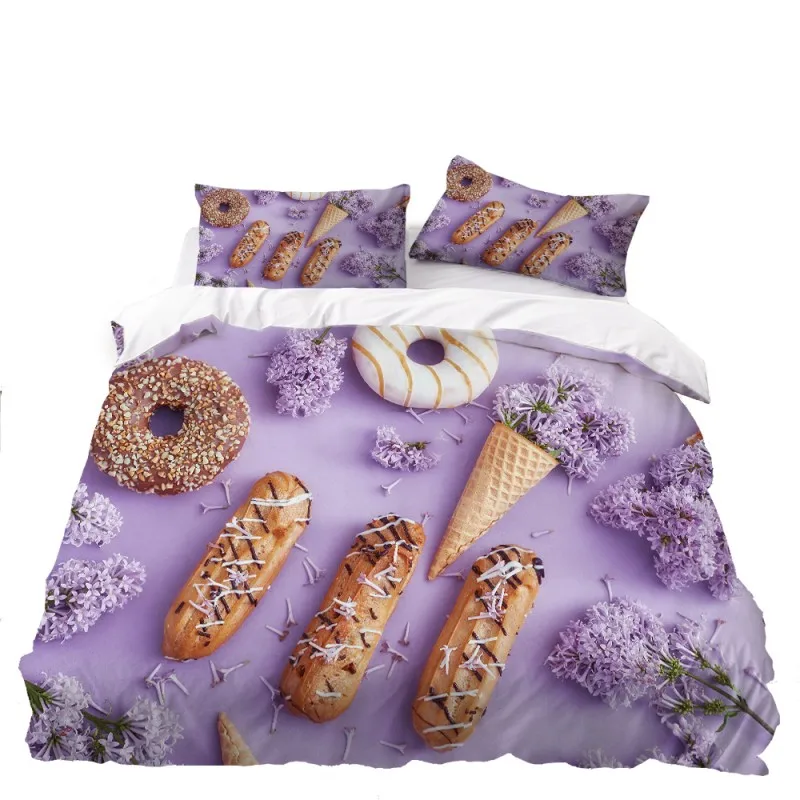 Cute Dessert Doughnut Down Quilt Cover Pillowcase Bedding 3D Food Printing Boys And Girls Twin Beds Full Queen Size Bedding