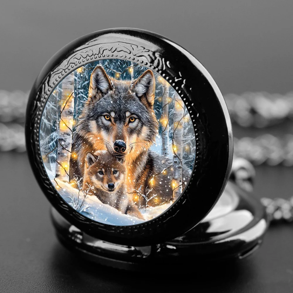 Montre de Poche à Quartz en Verre de Loup pour Homme et Femme, avec Cadran en Chiffre Arabe Durable, Cadeau Créatif pour Parent et Enfant