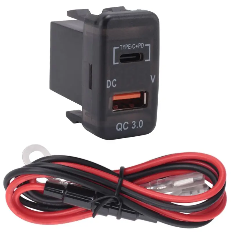 ABHX-Car Fast Adapter QC3.0 Dual USB Quick Socket With Voltmeter For Toyota Land Cruiser Hilux Prado FJ