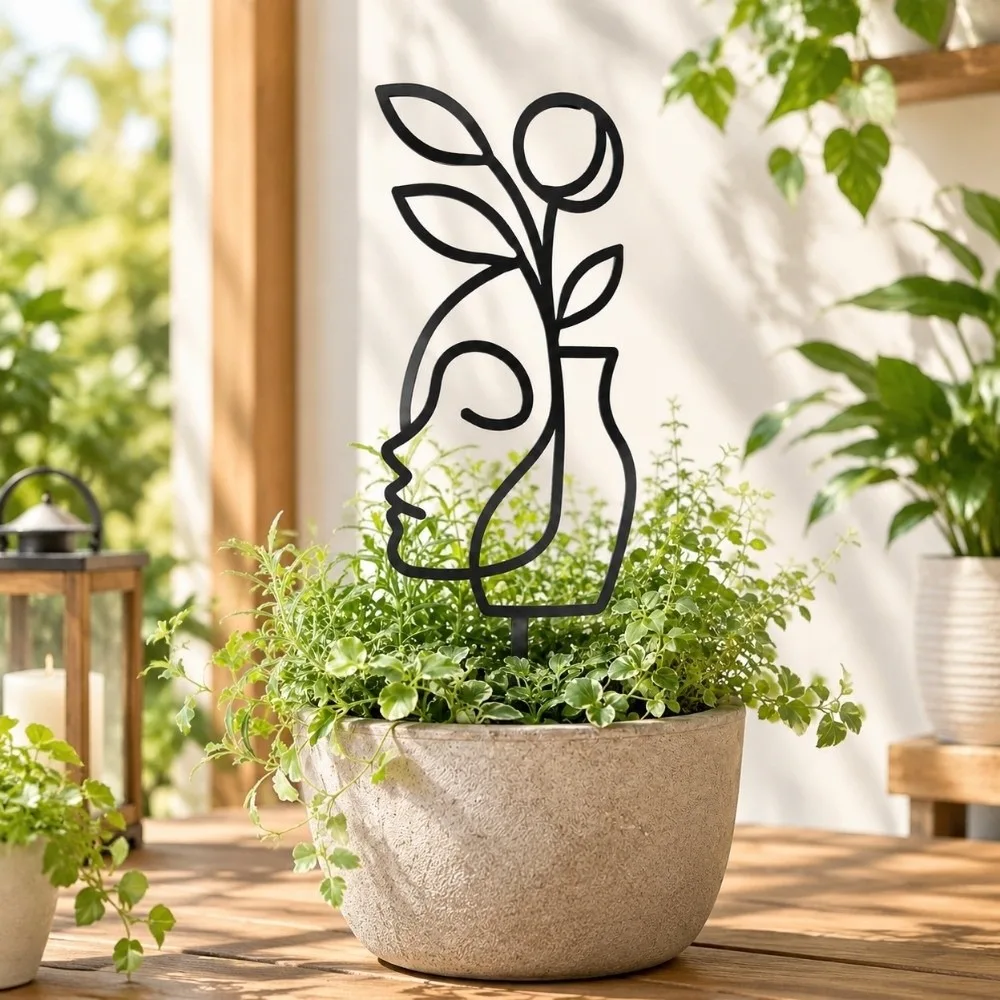 Hollow Out Character Silhouette Plant Stand Moon Bird Abstract Figure Plant Fixed Frame Abstract Line Weather Resistance
