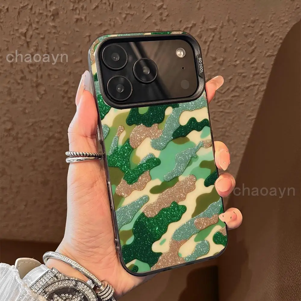 Funda de teléfono con patrón de camuflaje verde adecuada para iPhone 17 16 15 14 13 12 11 Pro/Max/Plus contraportada anticaída y a prueba de golpes