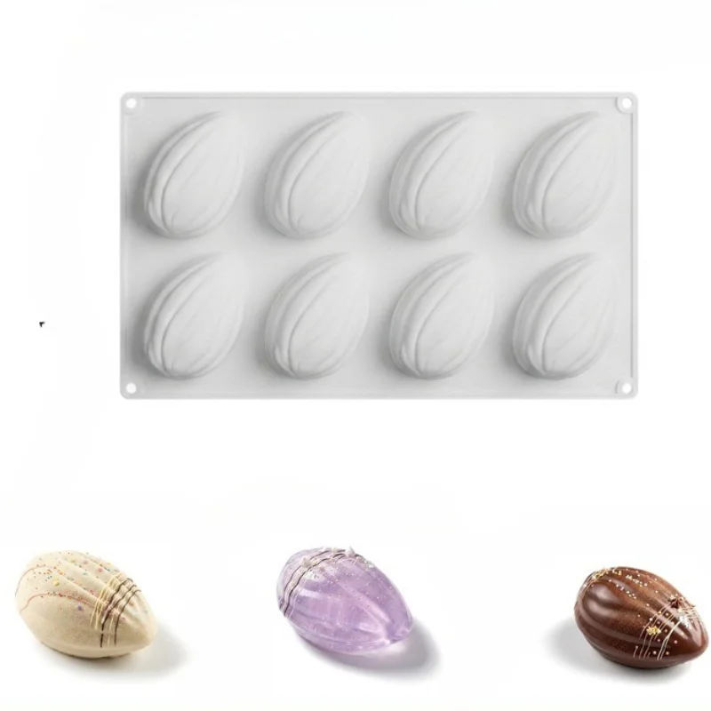 1pc 8-cavity almond cake chocolate mold, non-stick silicone, heat-resistant, easy to clean, versatile baking tool