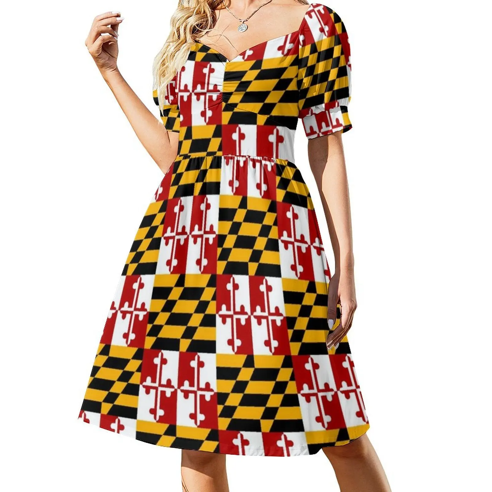 حافظات هاتف ماريلاند، ملصقات ومنتجات للهدايا، فستان سموك مزين بالزهور للنساء، فستان كاجوال للربيع والصيف لحفلات علم ماريلاند #2