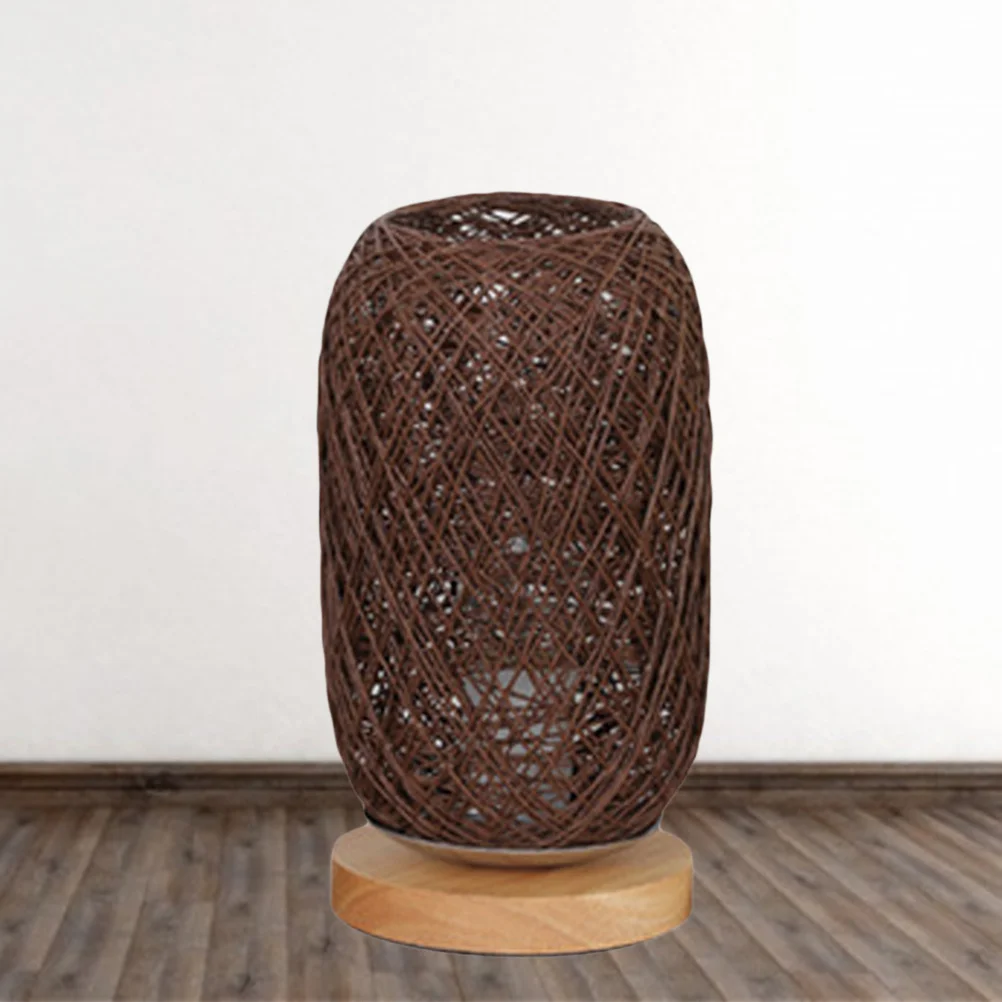 

LED Bedside Lamp Rope Plant Fiber Lampshade Solid Wood Base for Bedroom Office Desk Table Lamp Soft Light Durable