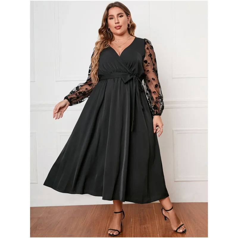 

XL4XL Faion Women's Lace Dres plus Size Skirts Street Sle V-Ne A-Line Midi Dr Casual Comfortable Loose Fit