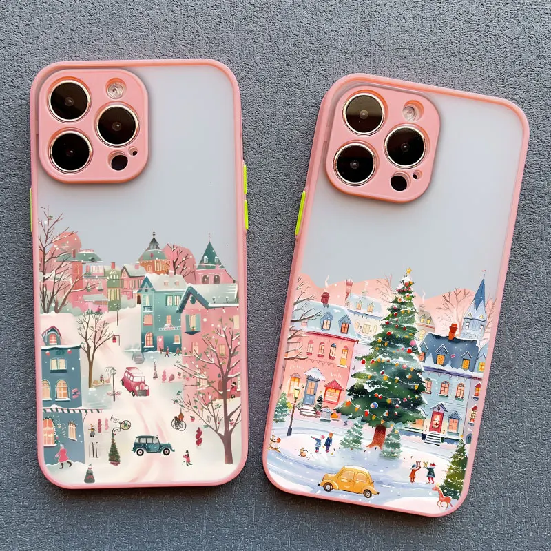 Ins Cartoon Christmas Style Phone Case For iPhone 16 Pro Max 15 14 13 12 11 Pro Max XR XS X 7 8 Plus SE Streetscape Phone Covers