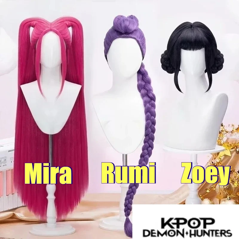 

Rumi Zoey Mira Cosplay Girls KPop Demon Hunters Cosplay Wig Kids Huntrix Rumi Halloween Party Role Playing Wig
