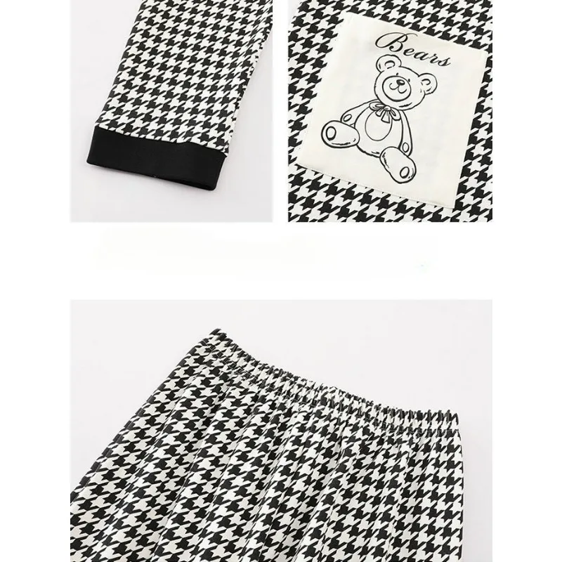 Ropa de dormir de algodón para mujer, cárdigan de manga larga de longitud media, conjunto de pijama suelto de talla grande, estilo coreano, ropa de estar por casa con pata de gallo