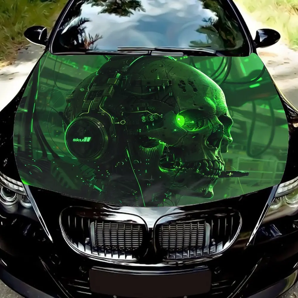 

A Skeleton Wearing Headphones Car Hood Wrap Colorful Vinyl Sticker For Trucks, Decorative Bonnet Graphics And Auto Accessories W