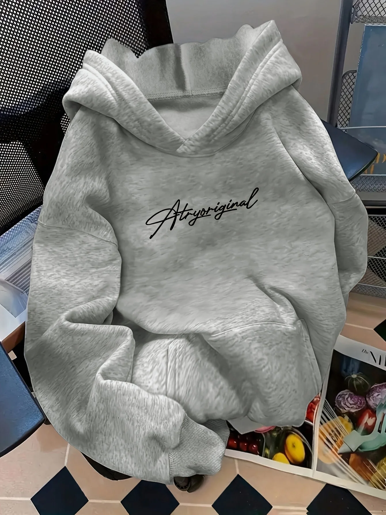 Herren Original Grafik-Hoodie Winter Fleece-Sweatshirt Minimalistischer Schriftzug-Druck Oversized Loose Fit Casual Streetwear Pullover – Detail 5