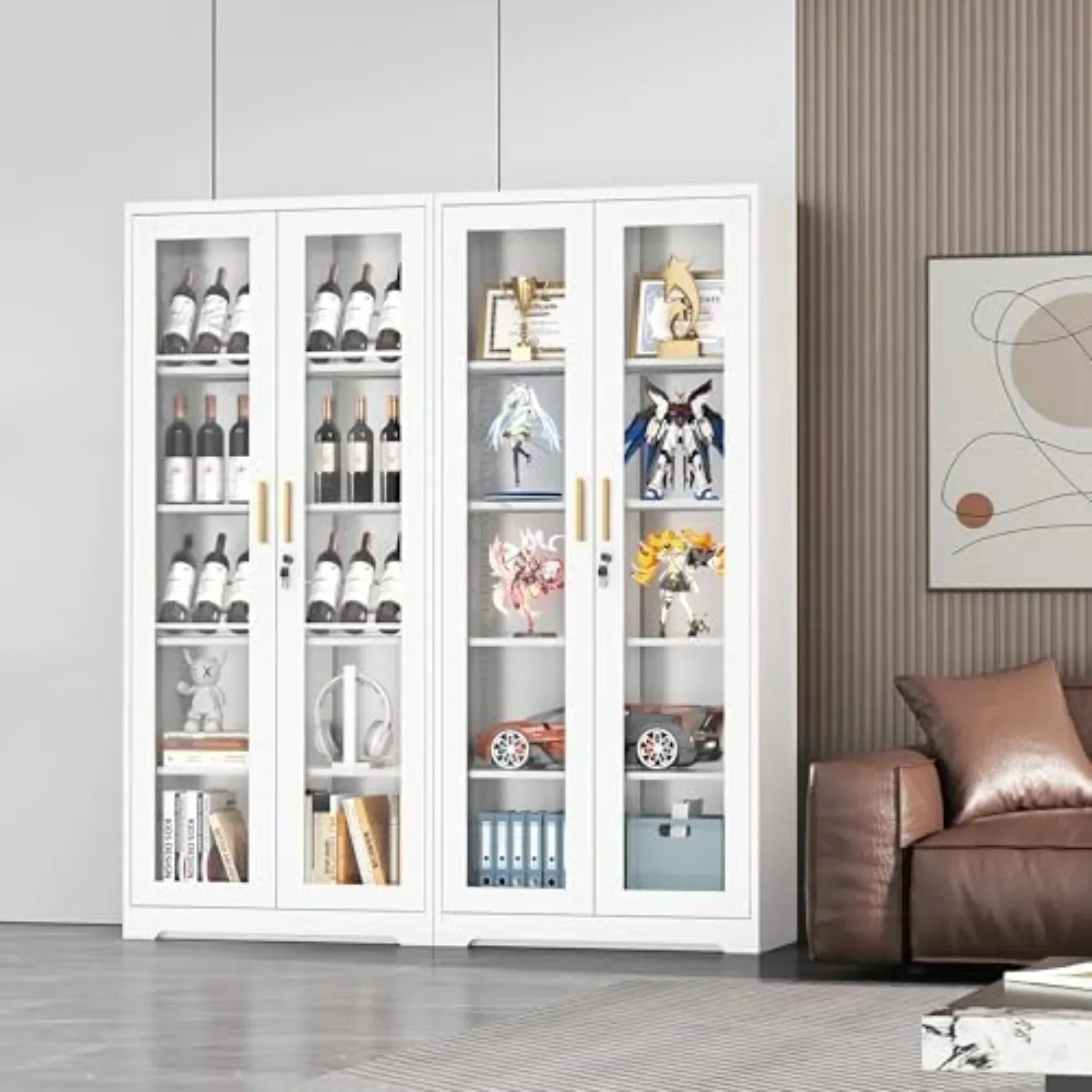 Lockable Display Cabinet with Glass Doors and 4 Adjustable Shelves | Curio Cabinets，Liquor Bookcase Bookshelf with view 2