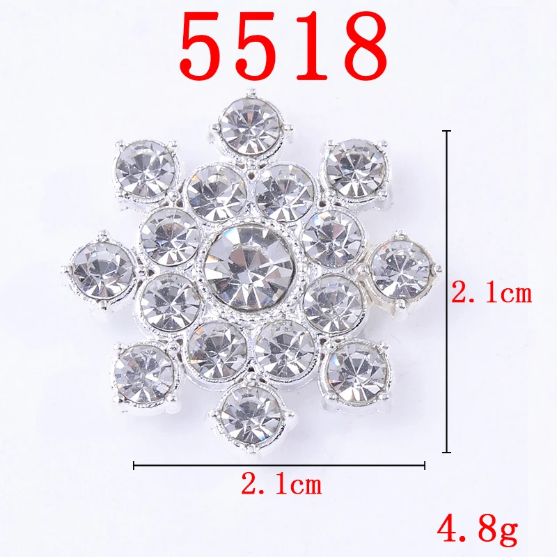 10pcs/lot 21x21mm Snowflake Rhinestone Cabochons Pearl Metal Base for DIY Jewlery Making Crafts Bows Embellishment Accessories