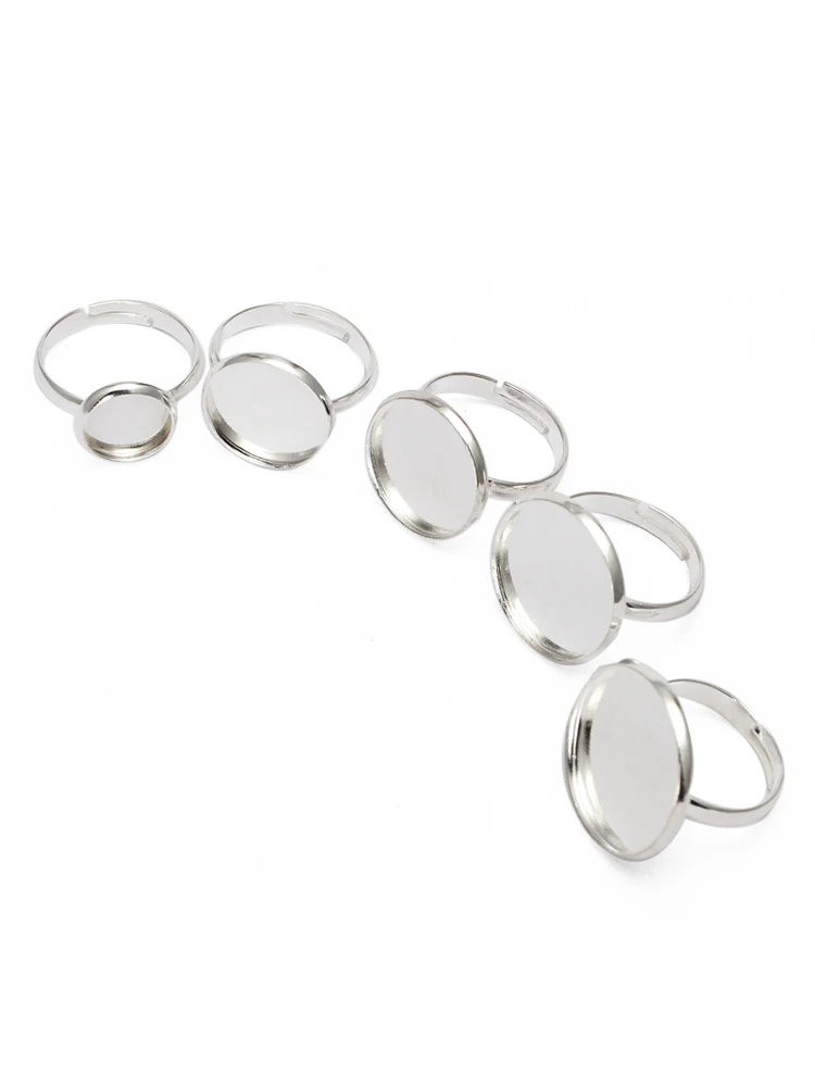 10szt/lot Regulowany pusty pierścień Podstawa Ustawienie 10 12 14 16 18 20mm Okrągły pierścień Cabochon Pusta podstawa Taca DIY Biżuteria — zdjęcie 2