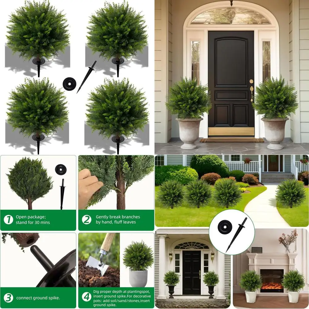 

Набор из 4 искусственных шаровидных деревьев-топиарей, устойчивых к УФ-излучению, для сада и интерьера, высота 24,5 дюйма