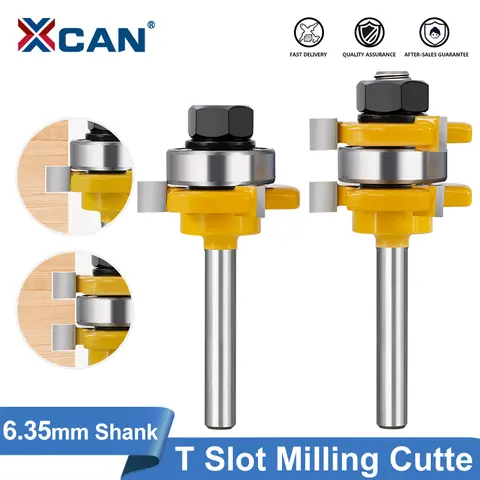 XCAN Tongue & Groove Router Bit Set 2pcs 6.35mm Shank T&G ASSEMBLY Cutter Router Bit for Wood Woodwork Cutting Tools