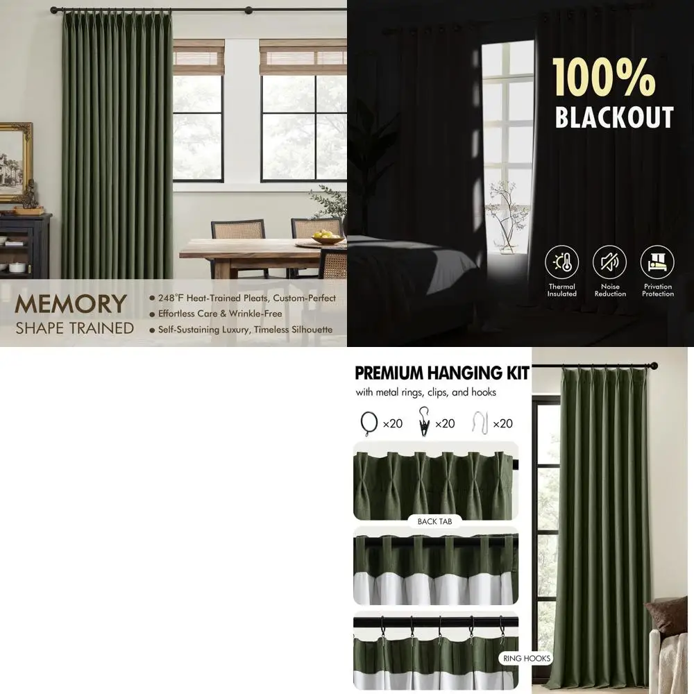 

84 затемняющие оливково-зеленые плиссированные льняные шторы, отделка из пены с эффектом памяти, комплект из 2 панелей для спальни и гостиной