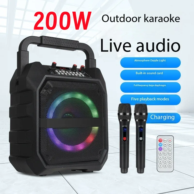 Portable Wireless Bluetooth Speakers Home Karaoke Subwoofer 6.5Inch Outdoor Waterproof 200W High-Power Square Dance Stereo Sound