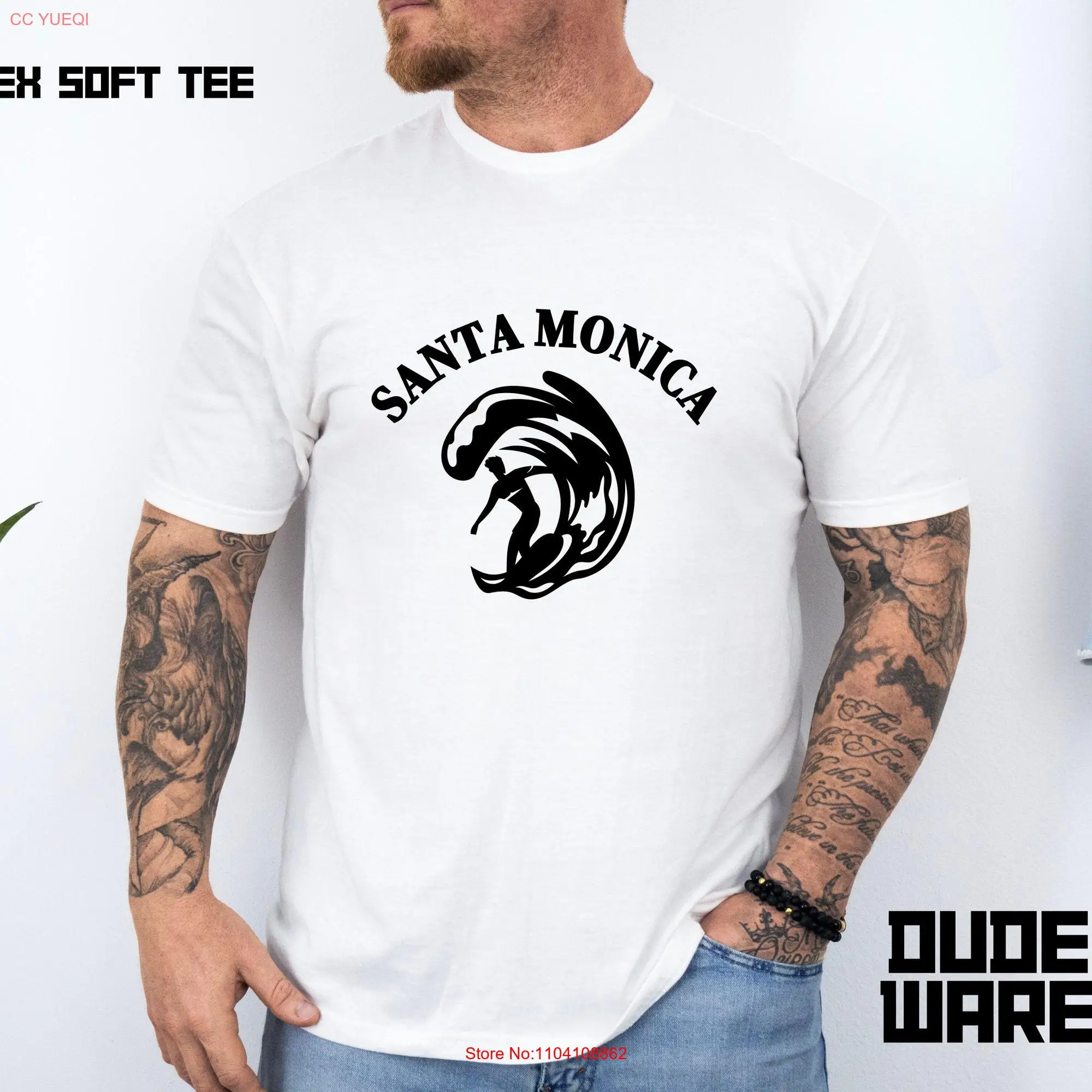 Santa Monica Beach Surfer Riding Wave T Shirt s long or short sleeves