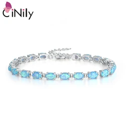 CiNily White Blue Pink Fire Opal Stone Chain Link Bracelet Silver Plated Black Gold Fine Strand Tennis Bracelets Jewelry Female