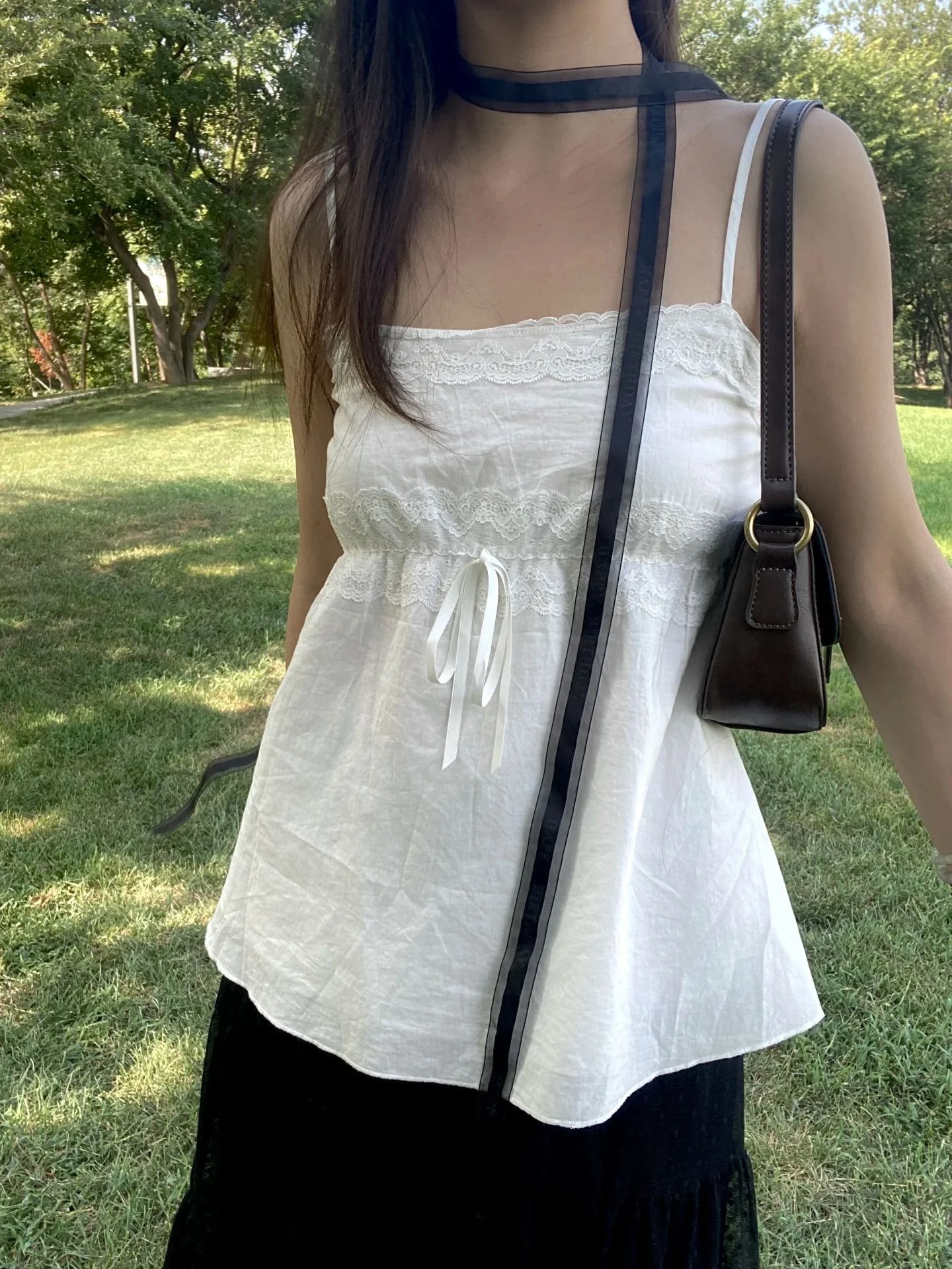 

Lace Trim Drawstring Slim Tank Tops Women Summer White Cotton Sleeveless Camisole Female Vintage Simple Solid Sweet Vest New