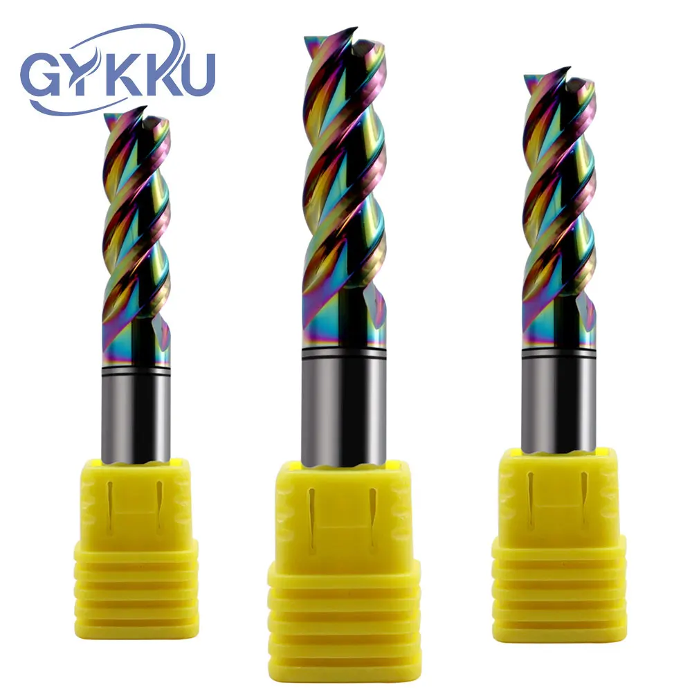 GYKKU HRC55 Colorful Milling Cutter For Aluminum Carbide End Mill Tungsten Steel Router Bit 3Flute For Fiberglass Acrylic Copper