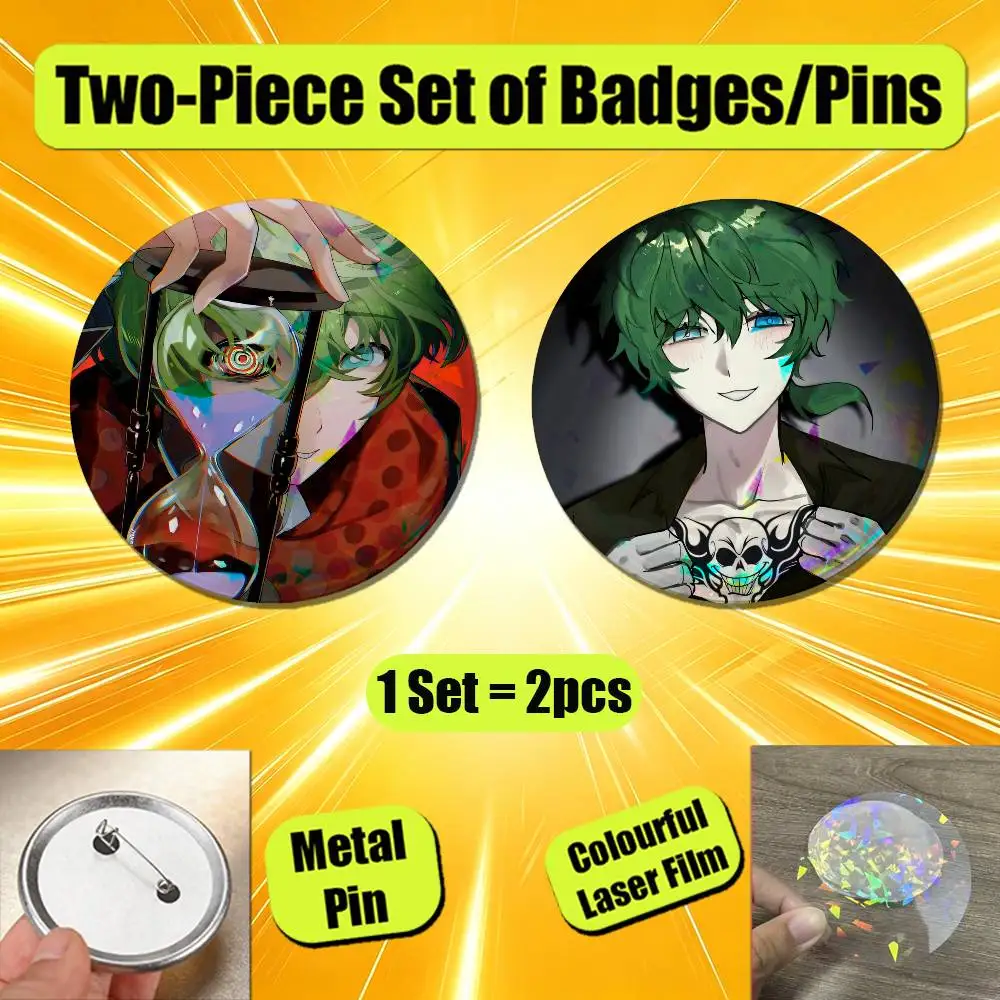 For Your Turn to Die Shin Tsukimi Badge Pin Insignia 2 Pcs Set Round Button Emblem Laser Film Clothes 32mm Custom