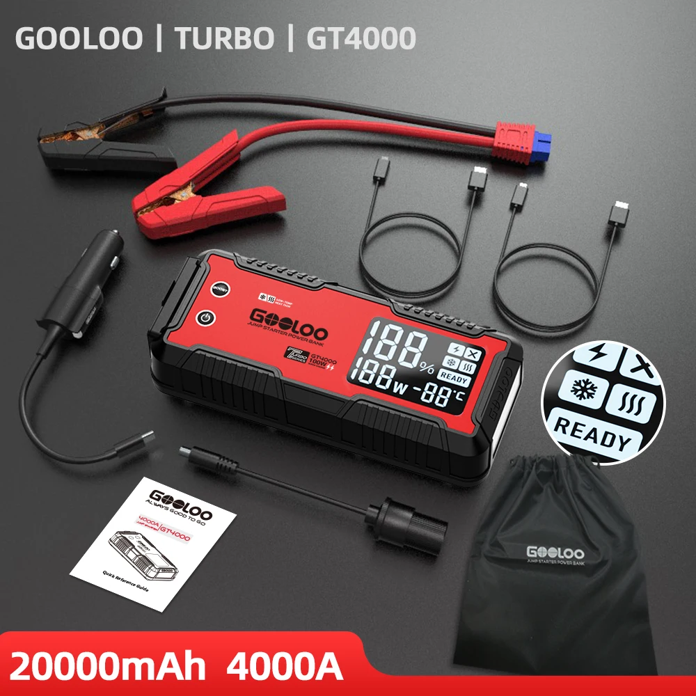 GOOLOO 4000A 12V Oplader Externe Accu Booster 24000mAh Auto Startkabels Autoaccu PD100W Snelladen Draagbare Powerbank
