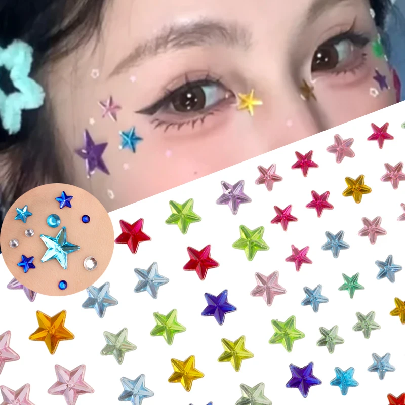 Star Face Eye Stickers Shiny Jewels Stickers Y2K Women Party Stage Cosplay Rhinestone Makeup Temporary Fake Tattoos Decoration