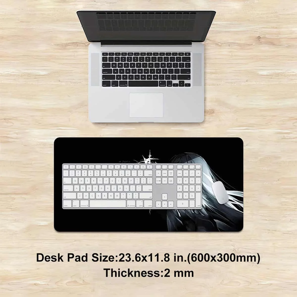 1pc Large Black White Anime Girl Rune Mouse Pad-Multi-size Non-Slip Stitched Edge Desk Mat for Gaming Home Office, Ideal Gift