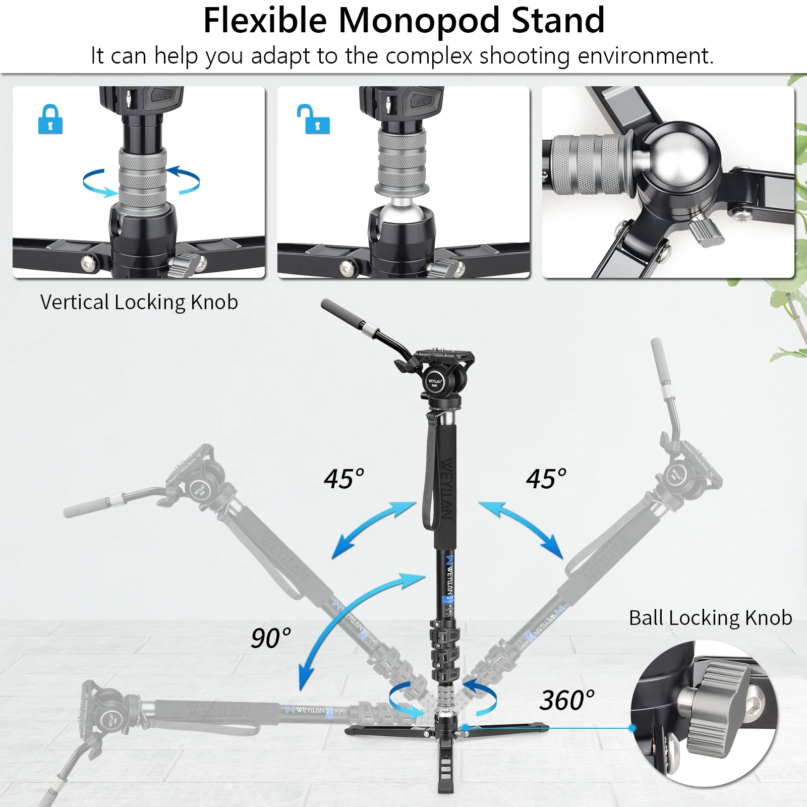 Imagem -04 - Dslr Câmera Monopé 360 Panorama Fluid Head Telefone Móvel Flexível Mini Tripé Stand Ka7 Profissional