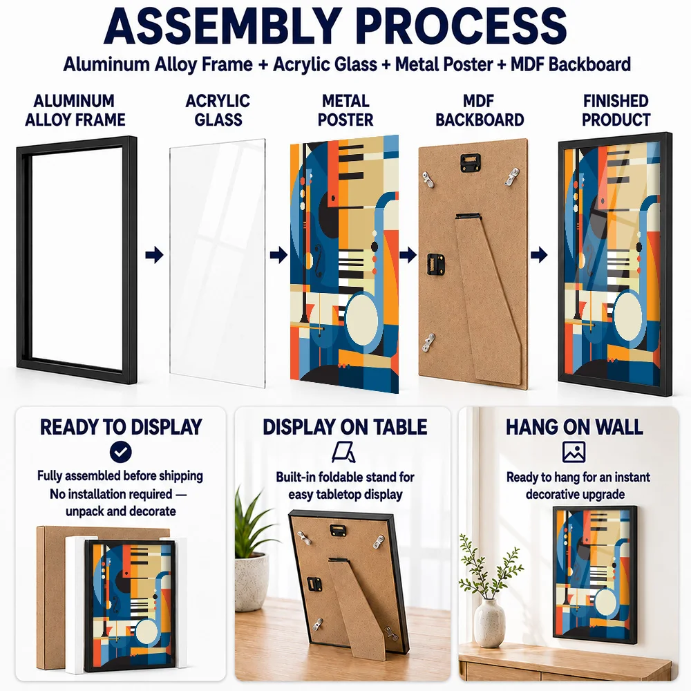 Abstract Musical Instruments Framed Metal Poster Personalized Photo Gallery Style Wall Art For Bedroom Ideal Housewarming Gift