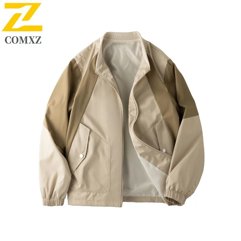

COMXZ Men Jacket 2025 Minimalist High Fashion Loose Baseball Collar Sport Trendy Windproof Coat Preppy Jacket with No Hood