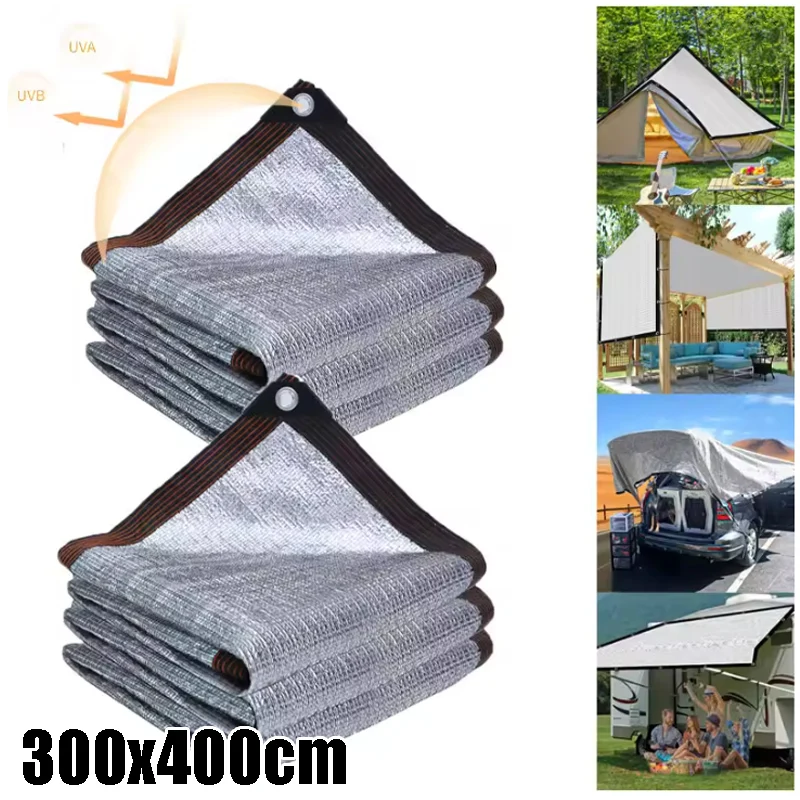 3x4m Aluminum Foil Sun Shade Cloth UV Heat Shield Waterproof Cover for House Windows Roof Balcony Durable Reflective
