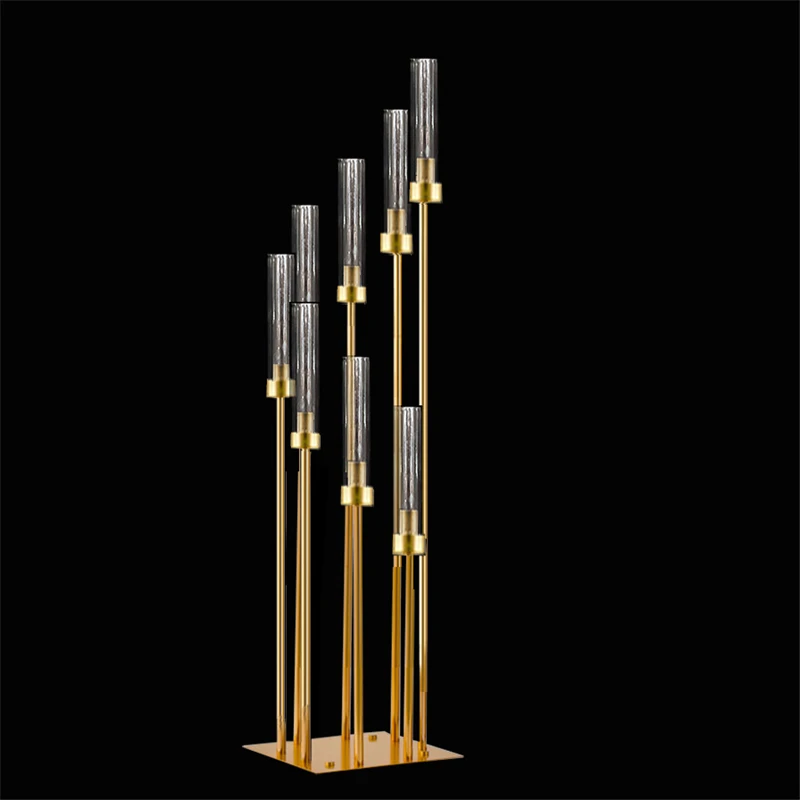 2/4/6/10pcs Gold Plated 5/8heads Candlesticks Wedding Decoration Centerpiece Candelabra Acrylic Glass Candle Holder Party Props