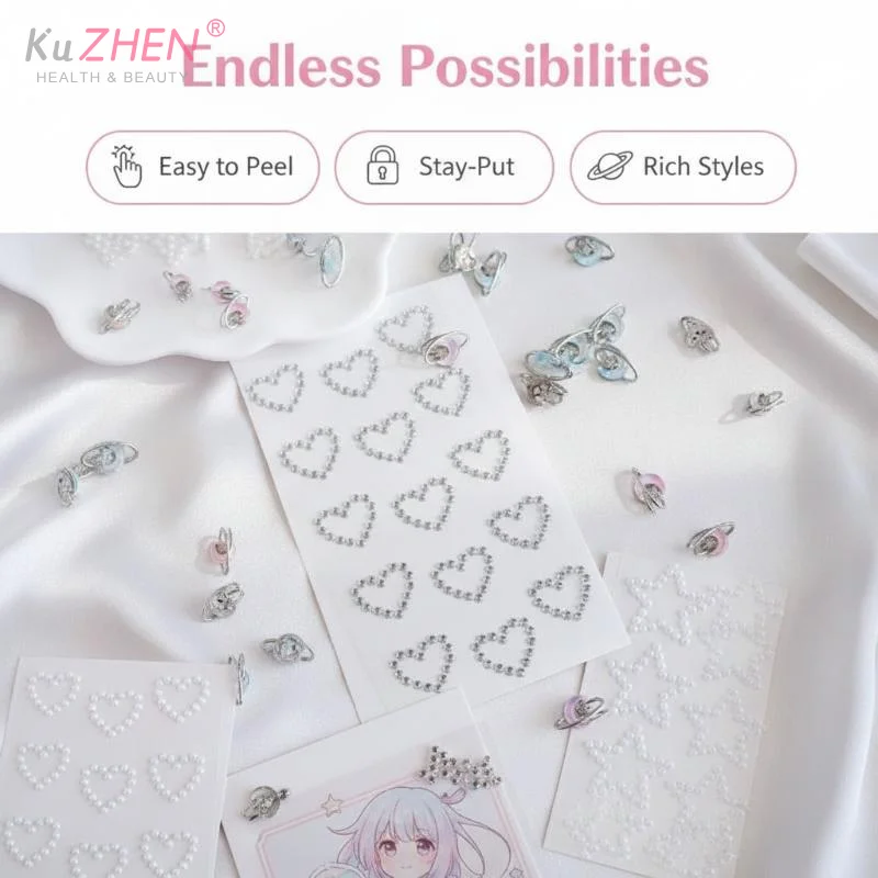 3D Star Heart Shaped Pearls Crystal Stickers Kids DIY Self Adhesive Jewel Crafts Sparkly Rhinestone Stationery Stickers Girls
