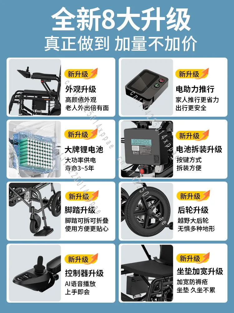 Electric Wheelchair, Intelligent Fully Automatic Foldable Lightweight Seat with Widened Four-wheel Mobility Scooter for Seniors