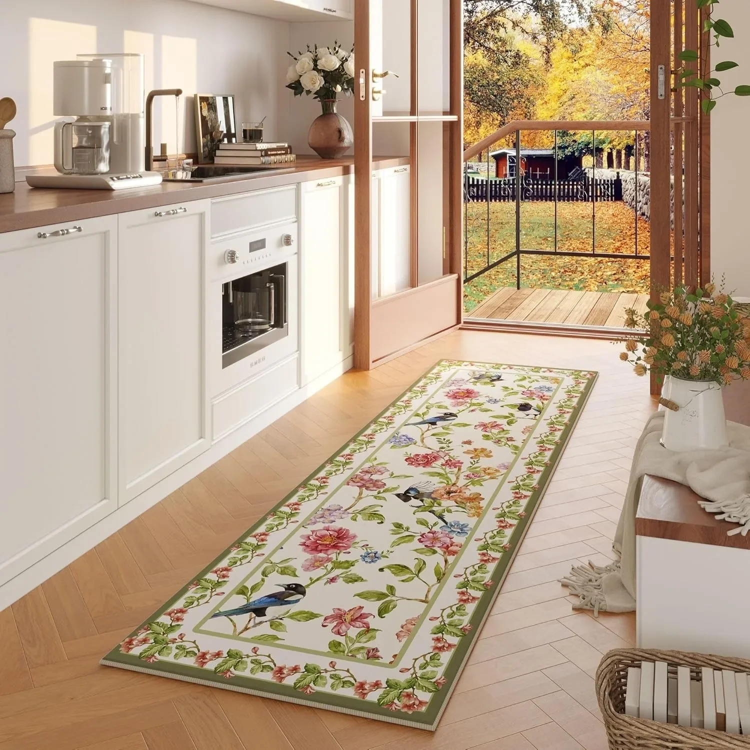 Hallway Runner Rug Animal Print Washable Floral Corridor Long Carpet Soft Low Pile Bedroom Floor Mat Non-slip Kitchen Bath Mats