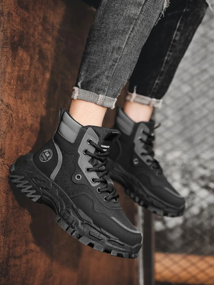 

Мужские высокие кеды весна-осень в винтажном британском стиле, противоскользящие уличные походные ботинки в пустыне, стильные мотоциклетные рабочие ботинки, новинка 2023 года