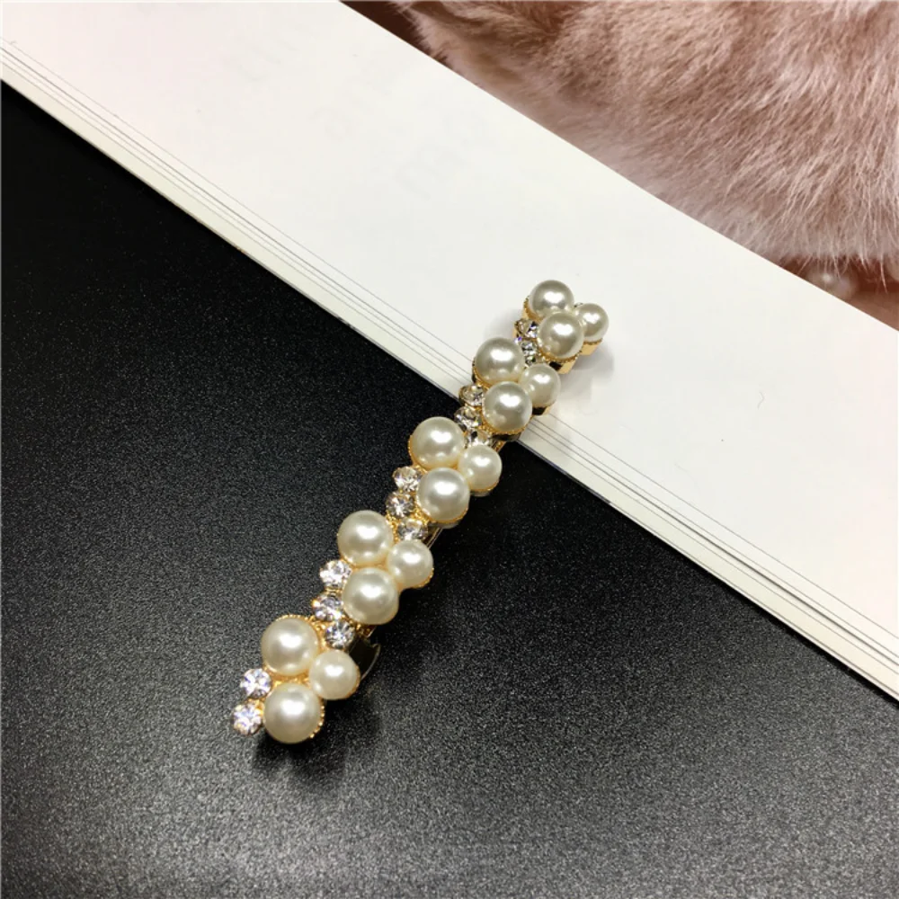 Glitter Shiny Hair Side Clip Rhinestone Pearls Geometric Sweet Hair Clip Ornament  Barrettes Fashion Hairpin Hair Accessories