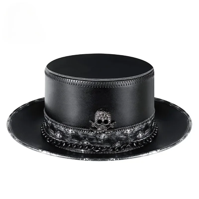 Plague Doctor Gentleman Hat Men's Breathable Sun Protection Waterproof PU Leather Wide Brim Hat Halloween Stage Party Magic Hat