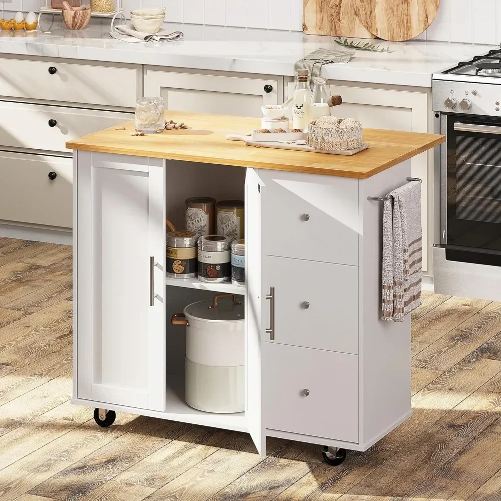 for Kitchen Cart with Folding Drop Leaf Breakfast Bar, Portable Trolley Island with Large Storage Cabinet, Kitchen Cart